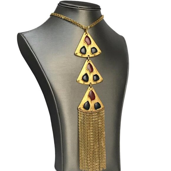 TRIFARI GOLD TONE GLASS CHAIN NECKLACE $650 - Picture 2 of 13